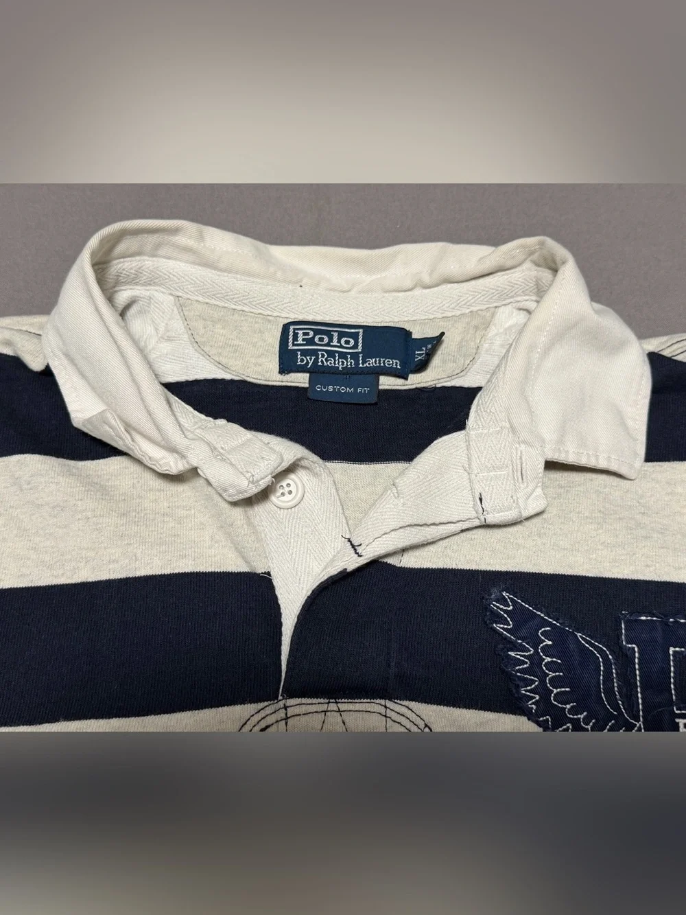 Vintage Polo Ralph Lauren P Wing Rugby Shirt 100% Cotton Men XL Custom Fit Y2K